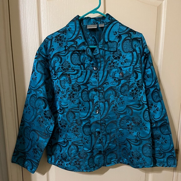 Chico's Jackets & Blazers - Chico’s embroidered Teal Dinner Jacket, Size 2